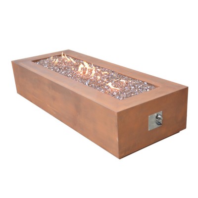 Corten Steel Gas Fir Pit Table Rectangle Garden Decor Corten Steel Fire Pit Table