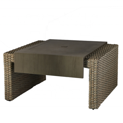 Decorative Rectangle GardenTabletop With Propane Fire Pit Weave Rattan Leisure Table