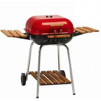 Trolley Wooden Side Table Barbeque Square Outdoor Charcoal BBQ Grill